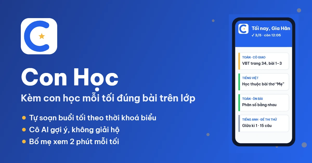 Con Học ứng dụng kèm con học trên điện thoại
