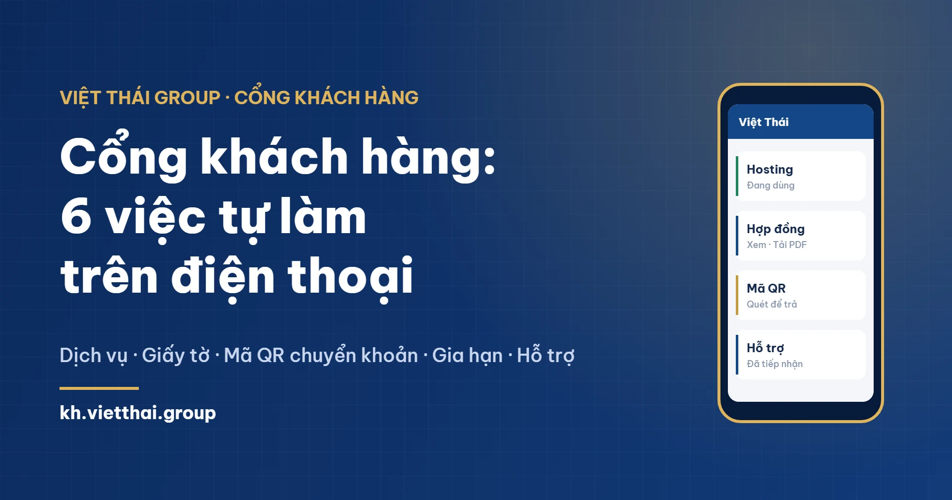 Cổng khách hàng Việt Thái trên điện thoại