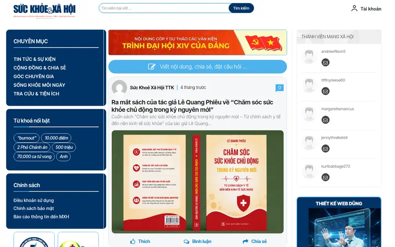 Thiết kế website Sức Khỏe & Xã Hội - Mạng xã hội